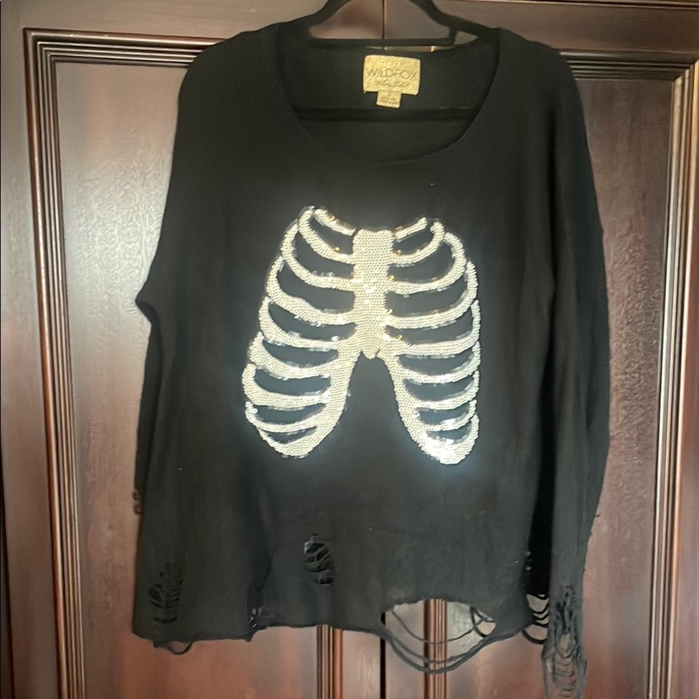 Wildfox Black Sweater with Silver Skeleton Design